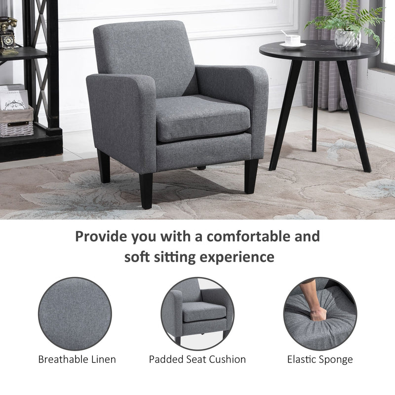 Linen Modern-Curved Armchair Accent Seat w/ Thick Cushion Wood Legs Foot Pads Single Compact Home Furniture City Flats Grey
