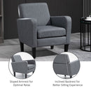 Linen Modern-Curved Armchair Accent Seat w/ Thick Cushion Wood Legs Foot Pads Single Compact Home Furniture City Flats Grey