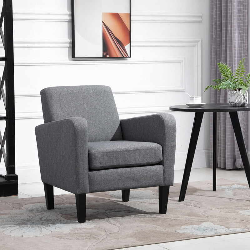 Linen Modern-Curved Armchair Accent Seat w/ Thick Cushion Wood Legs Foot Pads Single Compact Home Furniture City Flats Grey