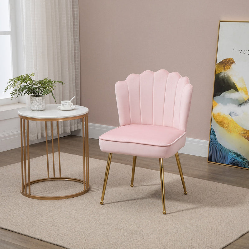 Accent Chair Velvet-Touch Vanity Chair Makeup Chair with Golden Metal Legs for Living Room & Dining Room, Pink