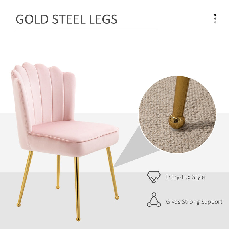 Accent Chair Velvet-Touch Vanity Chair Makeup Chair with Golden Metal Legs for Living Room & Dining Room, Pink
