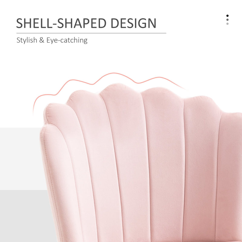 Pink Velvet-Touch Vanity Chair Makeup Chair with Golden Metal Legs for Living Room & Dining Room