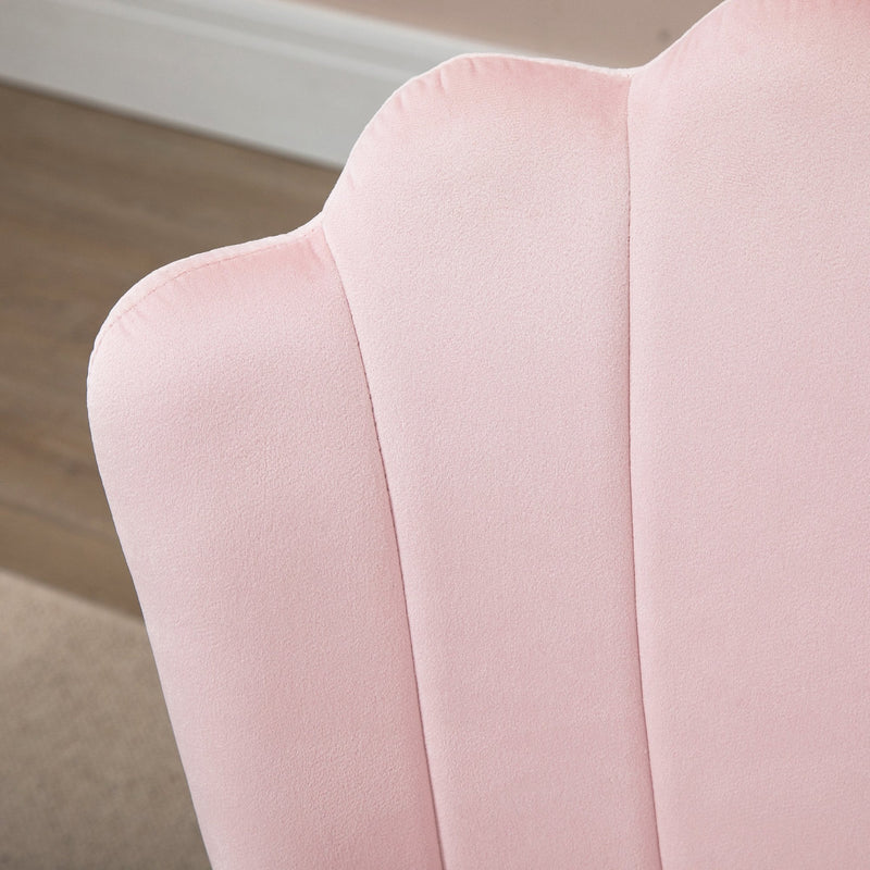 Pink Velvet-Touch Vanity Chair Makeup Chair with Golden Metal Legs for Living Room & Dining Room