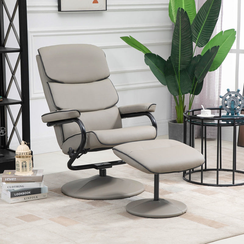 Recliner Chair with Ottoman 360 Degree Swivel Faux Leather High Back Armchair Lounge Seat w/ Footrest Stool, 135 Adjustable Backrest and Thick Foam Padding for Home Office Living Room Stool