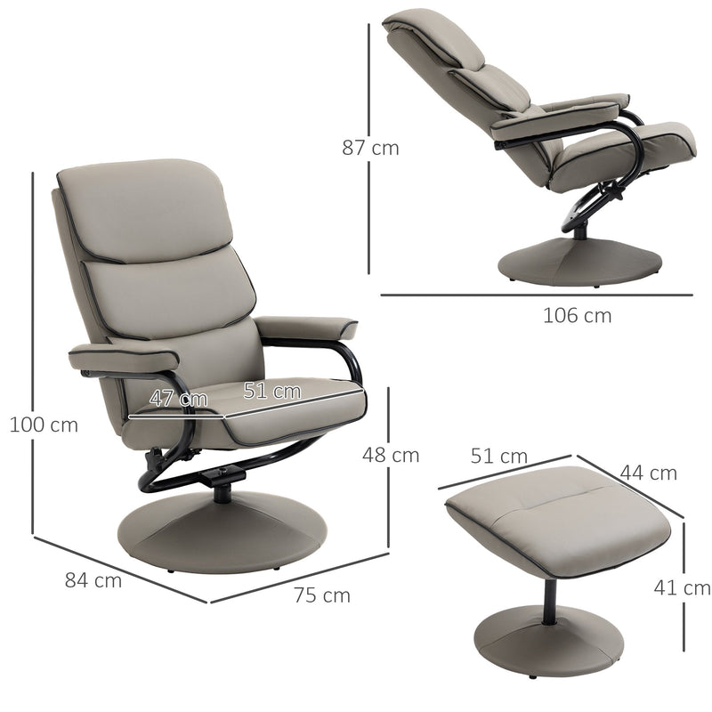 Recliner Chair with Ottoman 360 Degree Swivel Faux Leather High Back Armchair Lounge Seat w/ Footrest Stool, 135 Adjustable Backrest and Thick Foam Padding for Home Office Living Room Stool