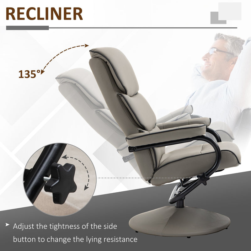 Recliner Chair with Ottoman 360 Degree Swivel Faux Leather High Back Armchair Lounge Seat w/ Footrest Stool, 135 Adjustable Backrest and Thick Foam Padding for Home Office Living Room Stool
