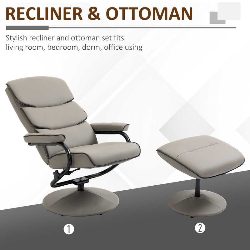 Recliner Chair with Ottoman 360 Degree Swivel Faux Leather High Back Armchair Lounge Seat w/ Footrest Stool, 135 Adjustable Backrest and Thick Foam Padding for Home Office Living Room Stool