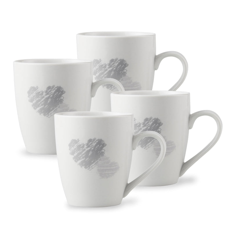 Grey Heart Design Mug Set - Set of 4