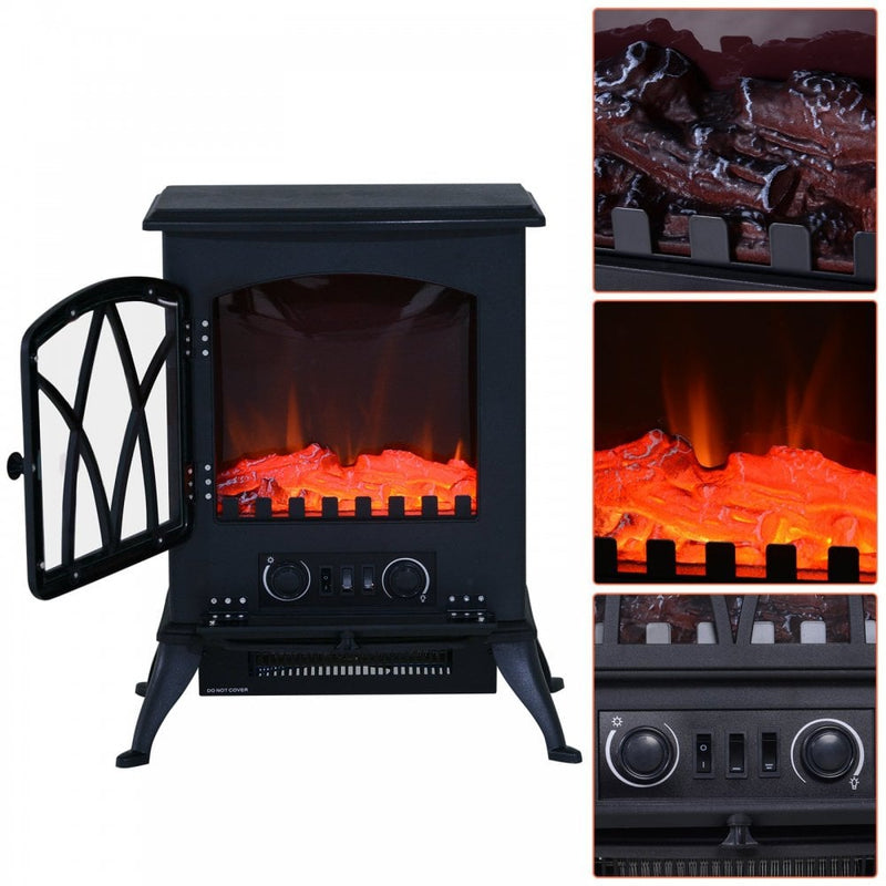 HOMCOM 1850W Flame Effect Electric Free Standing Fireplace W/Fan and Log Burning Stove Heater-Black