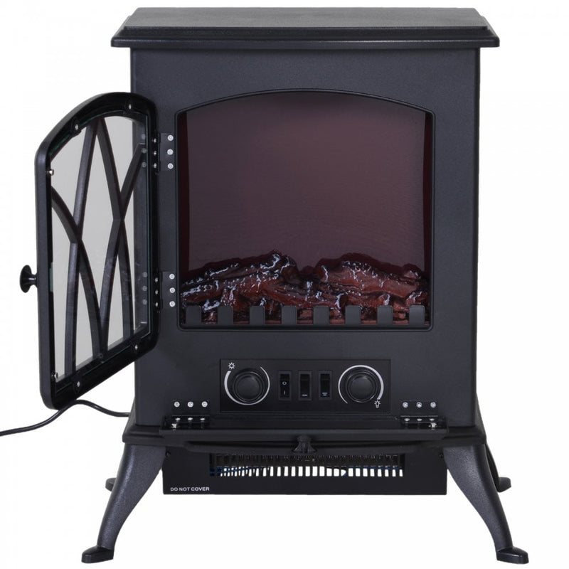 HOMCOM 1850W Flame Effect Electric Free Standing Fireplace W/Fan and Log Burning Stove Heater-Black