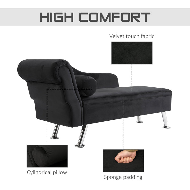 Black Longue Sofa Day Bed W/Bolster Cushion Deluxe Recliner Lounge
