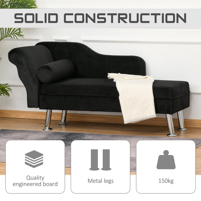 Black Longue Sofa Day Bed W/Bolster Cushion Deluxe Recliner Lounge