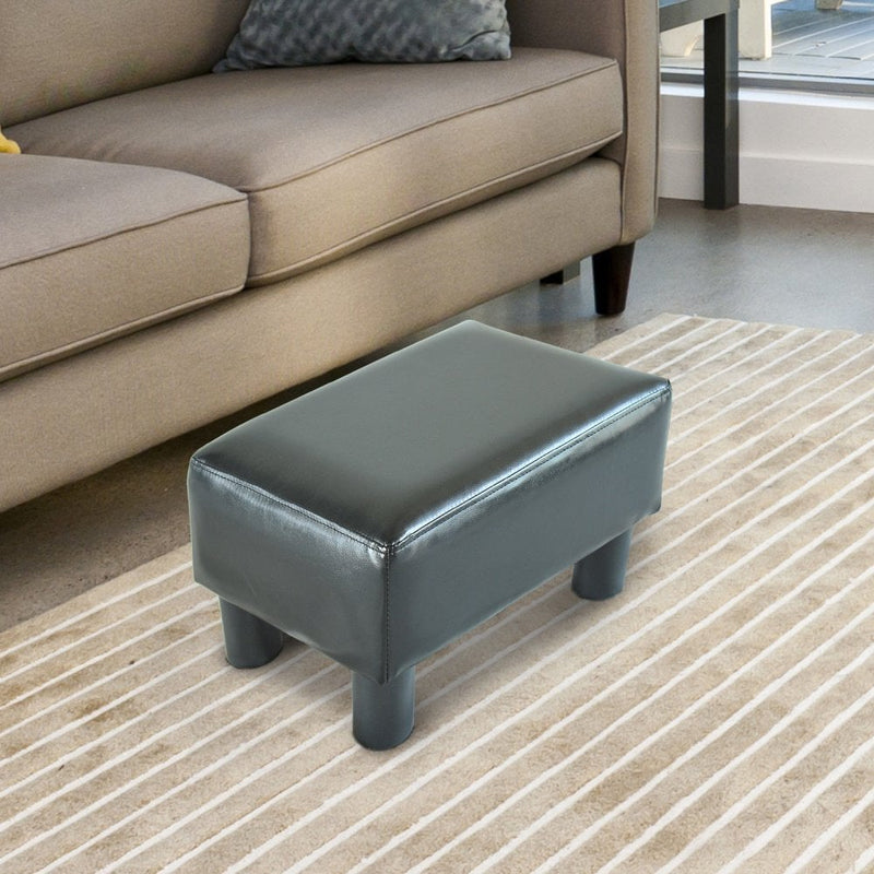 PU Leather Ottoman Footrest Small Seat Chair-Black
