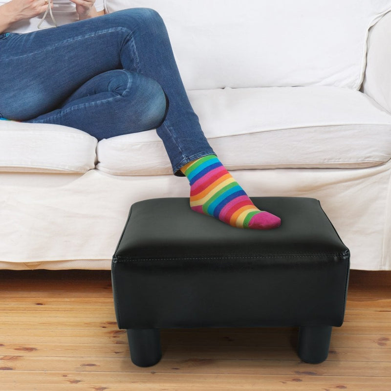 PU Leather Ottoman Footrest Small Seat Chair-Black