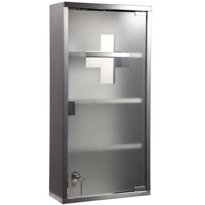 HOMCOM Stainless Steel Medicine Cabinet 4 Tier Wall Mounted Glass Lockable Door Storage Shelves Houseware Bathroom Furniture-Silver