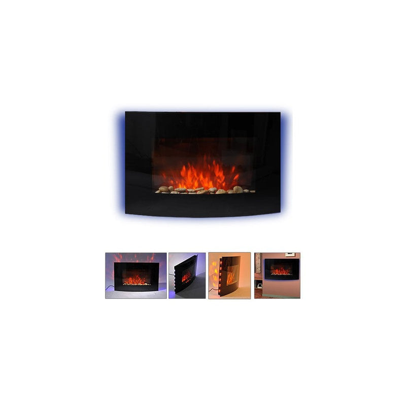 HOMCOM LED Curved Glass Electric Wall Mounted Fire Place 7 Colour Side Lights Slimline Plasma Fan Heater Backlit Back