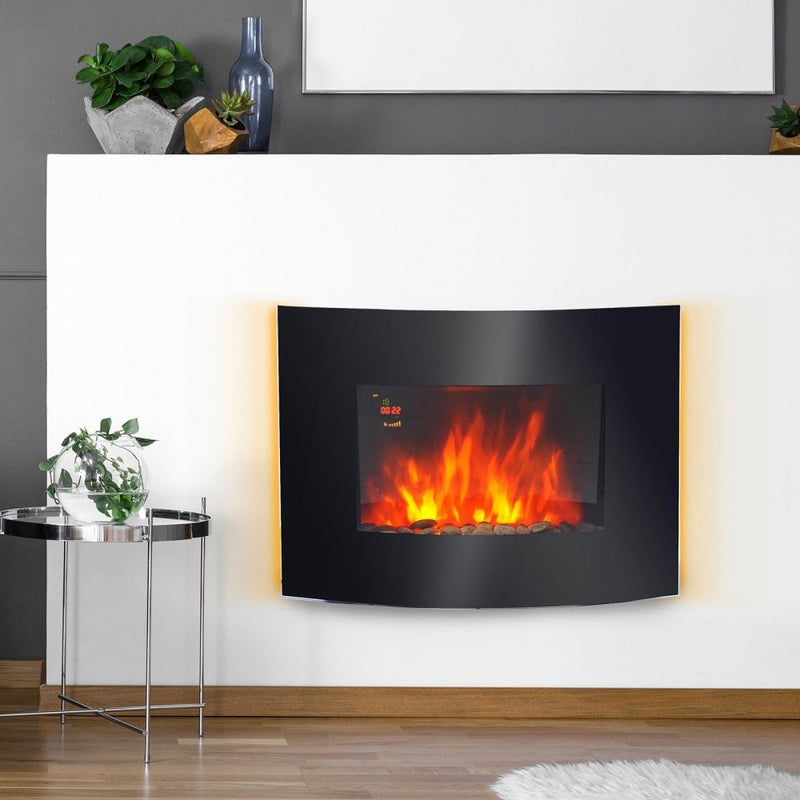 HOMCOM Electric Wall Mounted Fire Place Slimline Plasma Fan Heater Backlit 900/1800W