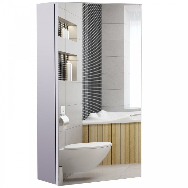 HOMCOM Stainless Steel Mirror Storage Cabinet Wall-mounted Bathroom Wall Mounted Glass Cupboard 4 Pattern-Silver