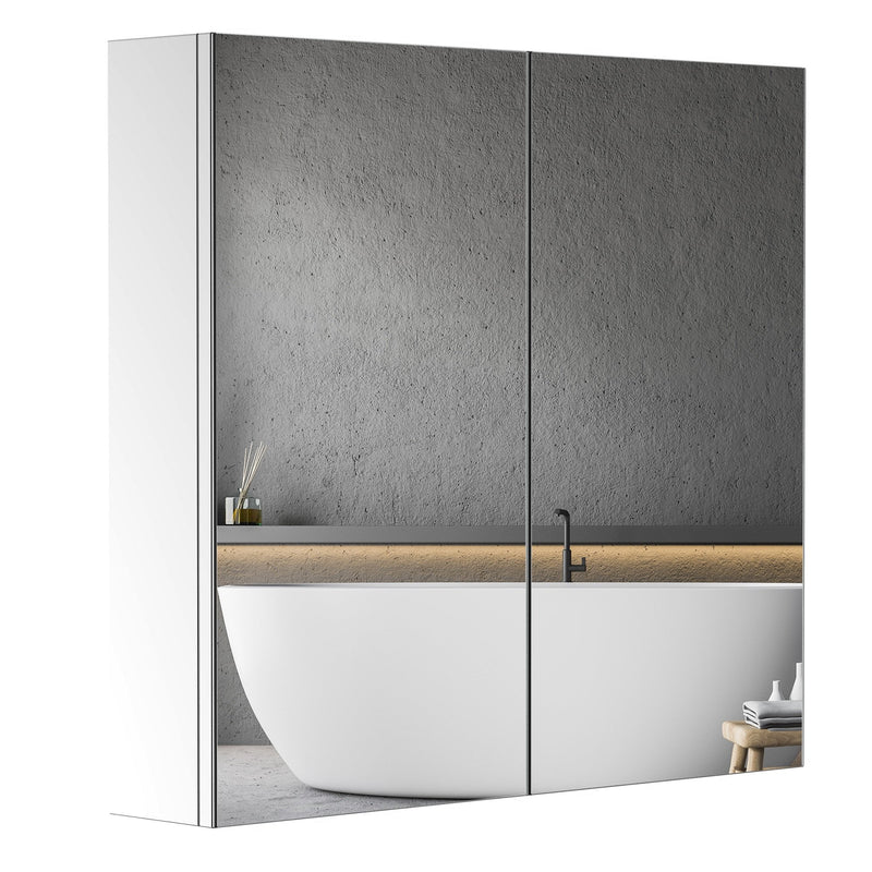 HOMCOM  Stainless Steel Mirror Cabinet, Double Doors, 60x50x12 cm