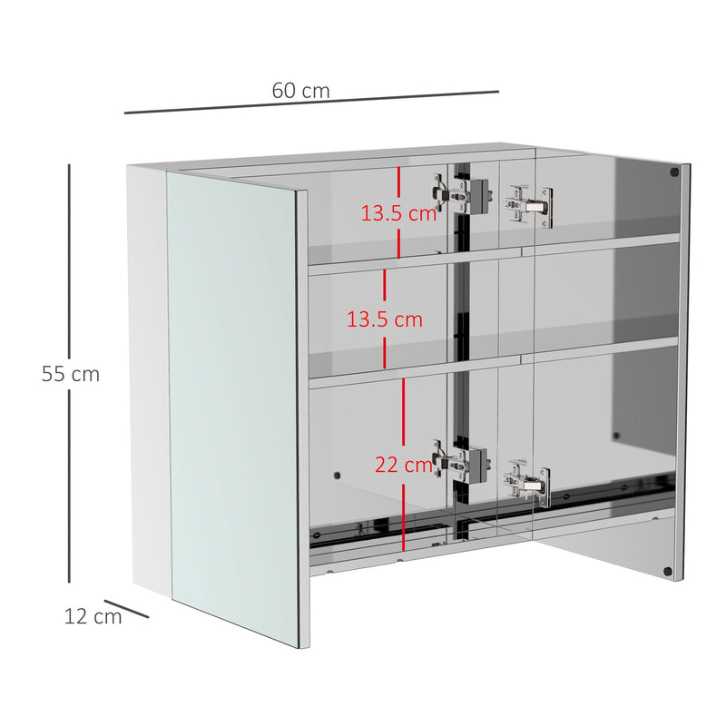 HOMCOM  Stainless Steel Mirror Cabinet, Double Doors, 60x50x12 cm