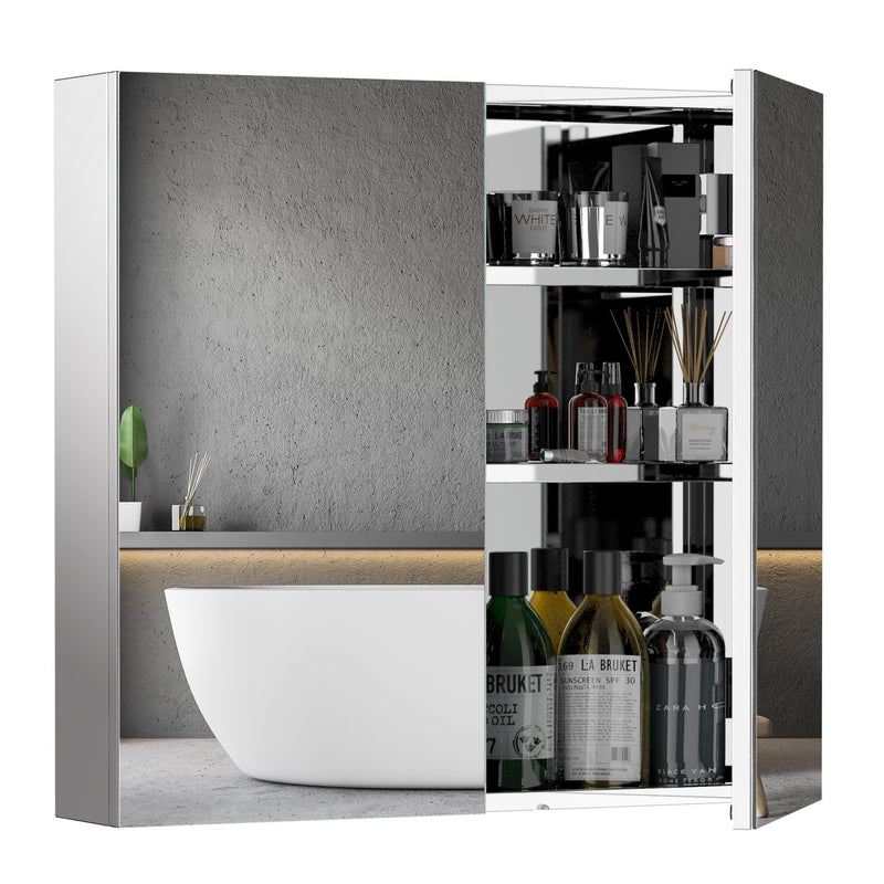 HOMCOM  Stainless Steel Mirror Cabinet, Double Doors, 60x50x12 cm