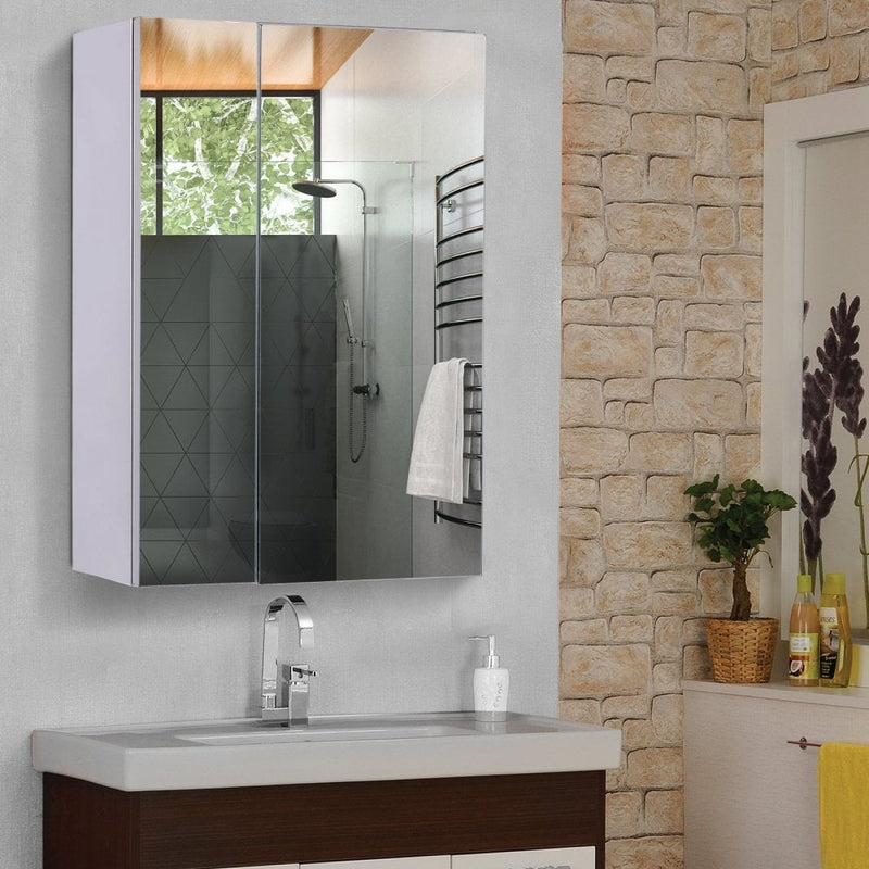 Wall mounted Bathroom Mirror Storage Cabinet Double Doors Stainless Steel 430mm (W)
