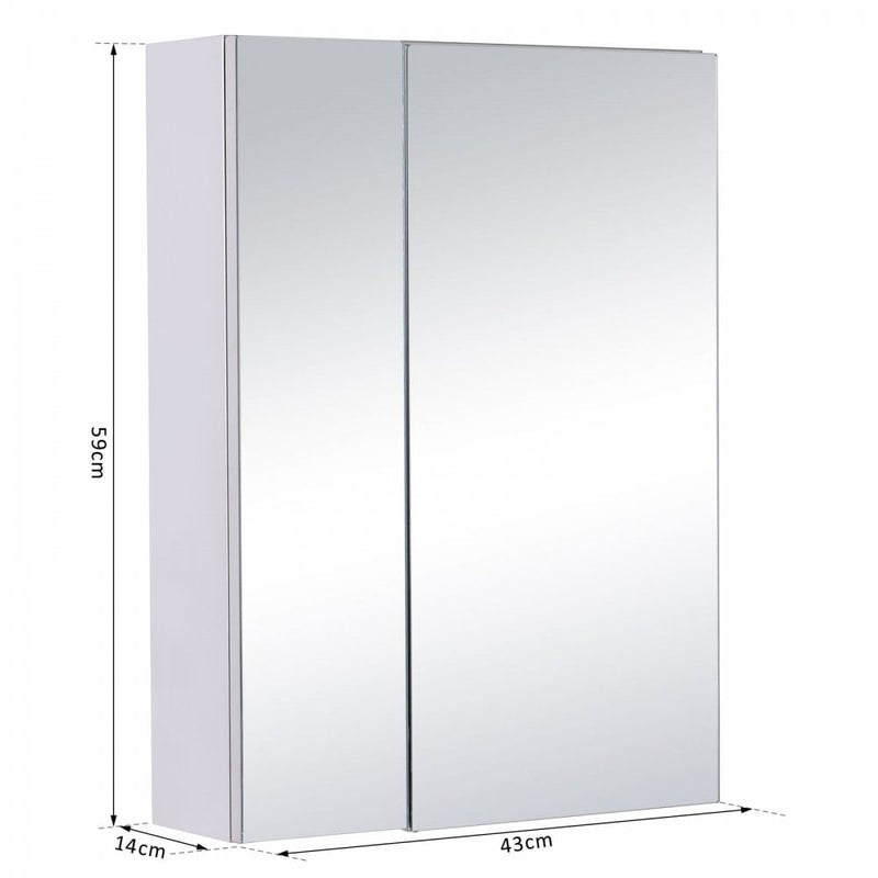 Wall mounted Bathroom Mirror Storage Cabinet Double Doors Stainless Steel 430mm (W)