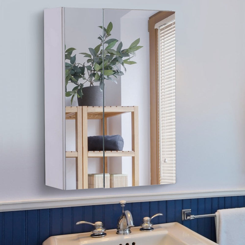 Wall mounted Bathroom Mirror Storage Cabinet Double Doors Stainless Steel 430mm (W)
