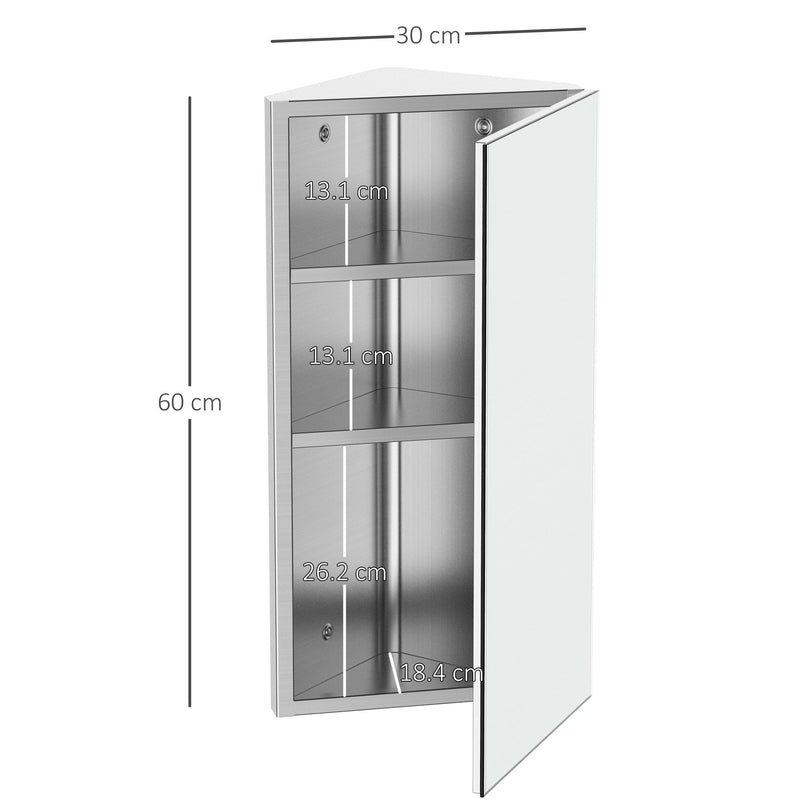 HOMCOM Stainless Steel Bathroom Corner Mirror Cabinet 1 Door Wall mounted Storage Cabinet