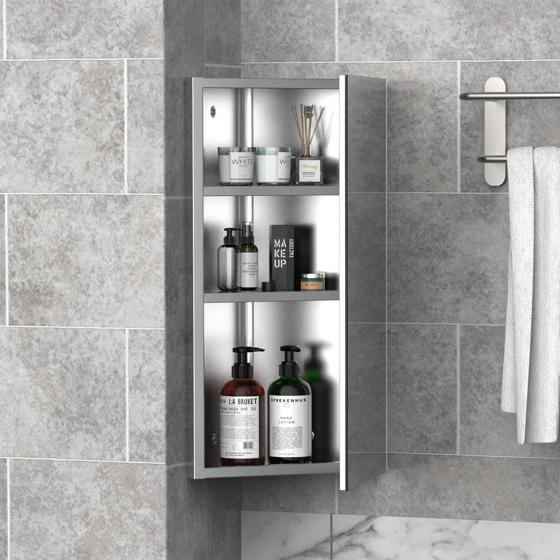 HOMCOM Stainless Steel Bathroom Corner Mirror Cabinet 1 Door Wall mounted Storage Cabinet