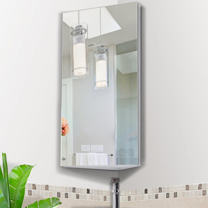 HOMCOM Stainless Steel Bathroom Corner Mirror Cabinet 1 Door Wall mounted Storage Cabinet
