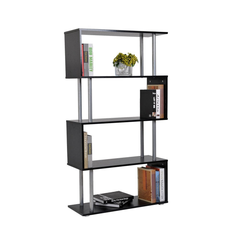 Wooden S Shape Storage Unit Bookshelf Lounge Display Room Divider-Black