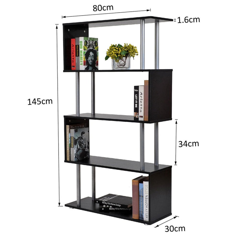 Wooden S Shape Storage Unit Bookshelf Lounge Display Room Divider-Black