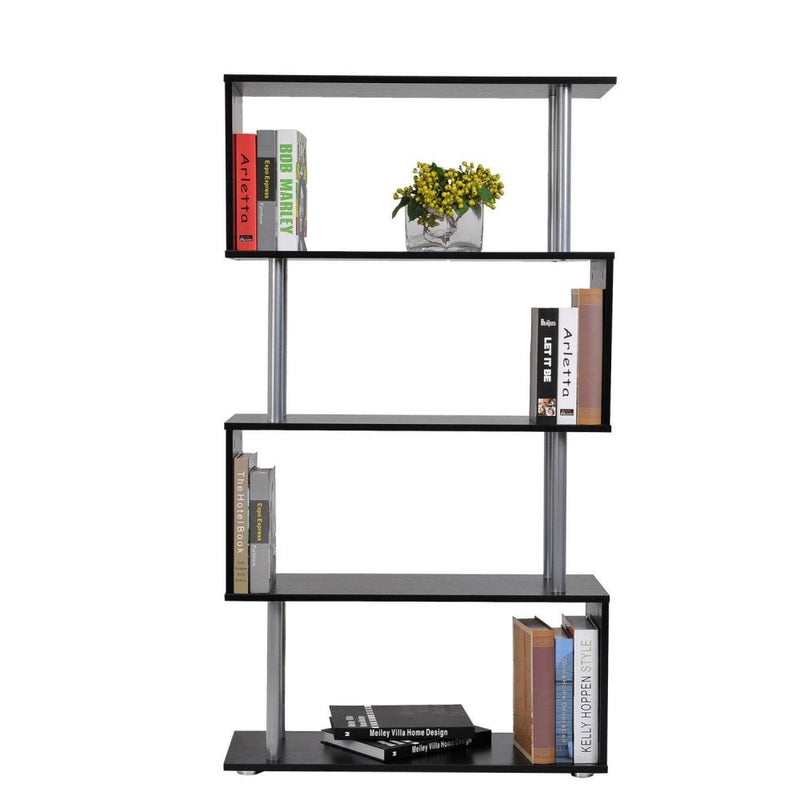 Wooden S Shape Storage Unit Bookshelf Lounge Display Room Divider-Black