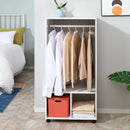 Open Wardrobe with Hanging Rod and Storage Shelves Mobile Garment Rack on Wheels Bedroom, Cloakroom, White Clothing Organizer