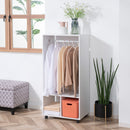 Open Wardrobe with Hanging Rod and Storage Shelves Mobile Garment Rack on Wheels Bedroom, Cloakroom, White Clothing Organizer