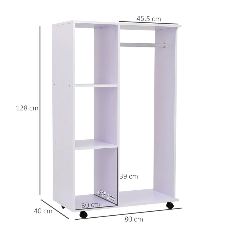 Particle Board Mobile Open Wardrobe On Wheels White