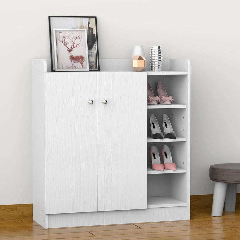 Shoe Storage Cabinet Home Hallway Furniture 2 Doors w/Adjustable 4 Shelves Cupboard Footwear Rack Stand Organiser White
