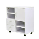 Mobile Storage Cabinet Sideboard Cupboard with Drawers 4 Shelves Lockable Wheels White