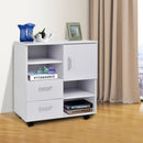 Mobile Storage Cabinet Sideboard Cupboard with Drawers 4 Shelves Lockable Wheels White