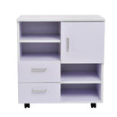 Mobile Storage Cabinet Sideboard Cupboard with Drawers 4 Shelves Lockable Wheels White