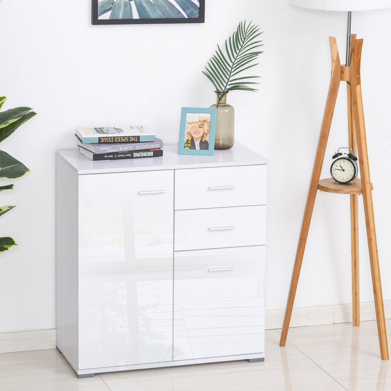 71x35x76 cm High Gloss Side Cabinet Table Sideboard Chest of Drawer Storage Furniture - White