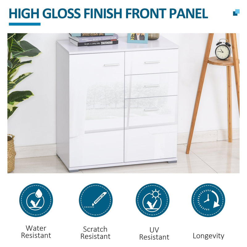 71x35x76 cm High Gloss Side Cabinet Table Sideboard Chest of Drawer Storage Furniture - White