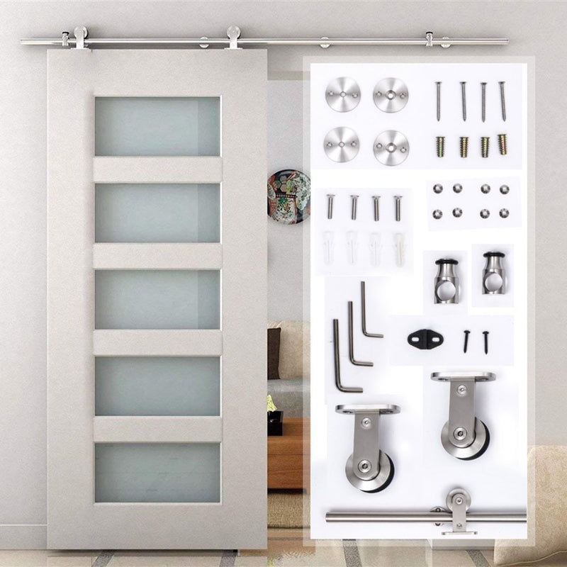 HOMCOM Wooden Sliding Door Kit Stainless Steel Smooth Operation Hardware Track Kit System Unit For Single Door 2000mm
