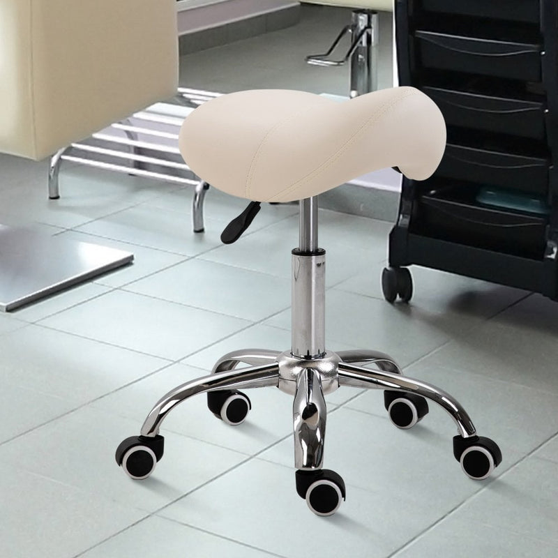 HOMCOM Faux Leather Height Adjustable Cosmetic Saddle Stool Beige