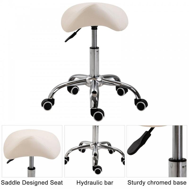 HOMCOM Faux Leather Height Adjustable Cosmetic Saddle Stool Beige