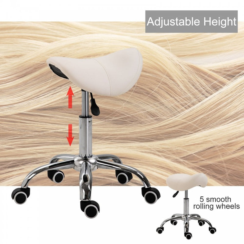 HOMCOM Faux Leather Height Adjustable Cosmetic Saddle Stool Beige