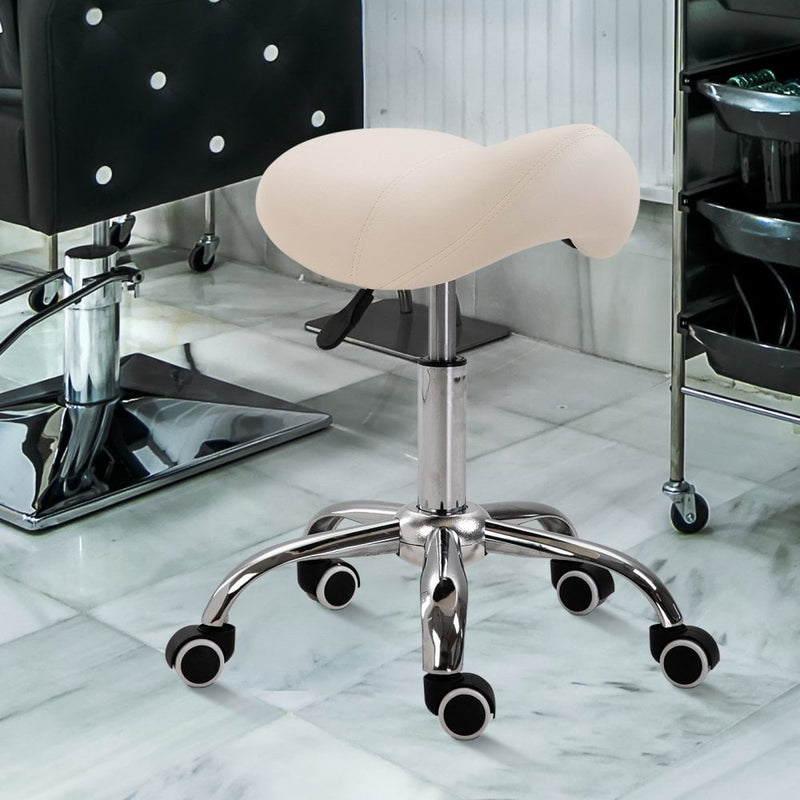 HOMCOM Faux Leather Height Adjustable Cosmetic Saddle Stool Beige