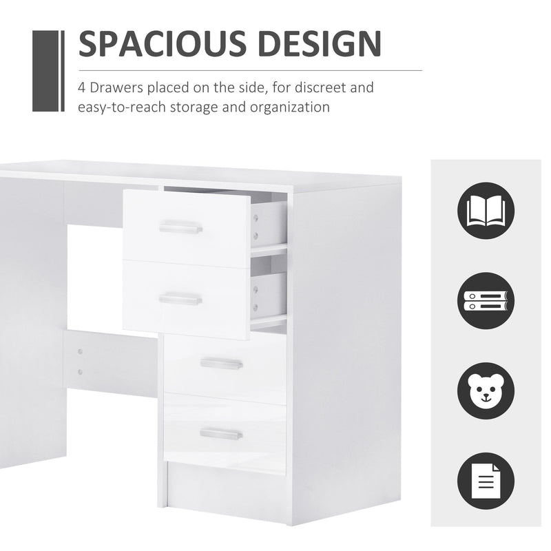 High Gloss 4 Drawers Table Vanity Dressing Drawer Computer PC Study Desk Office Furniture-White