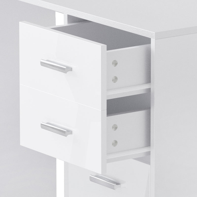 High Gloss 4 Drawers Table Vanity Dressing Drawer Computer PC Study Desk Office Furniture-White